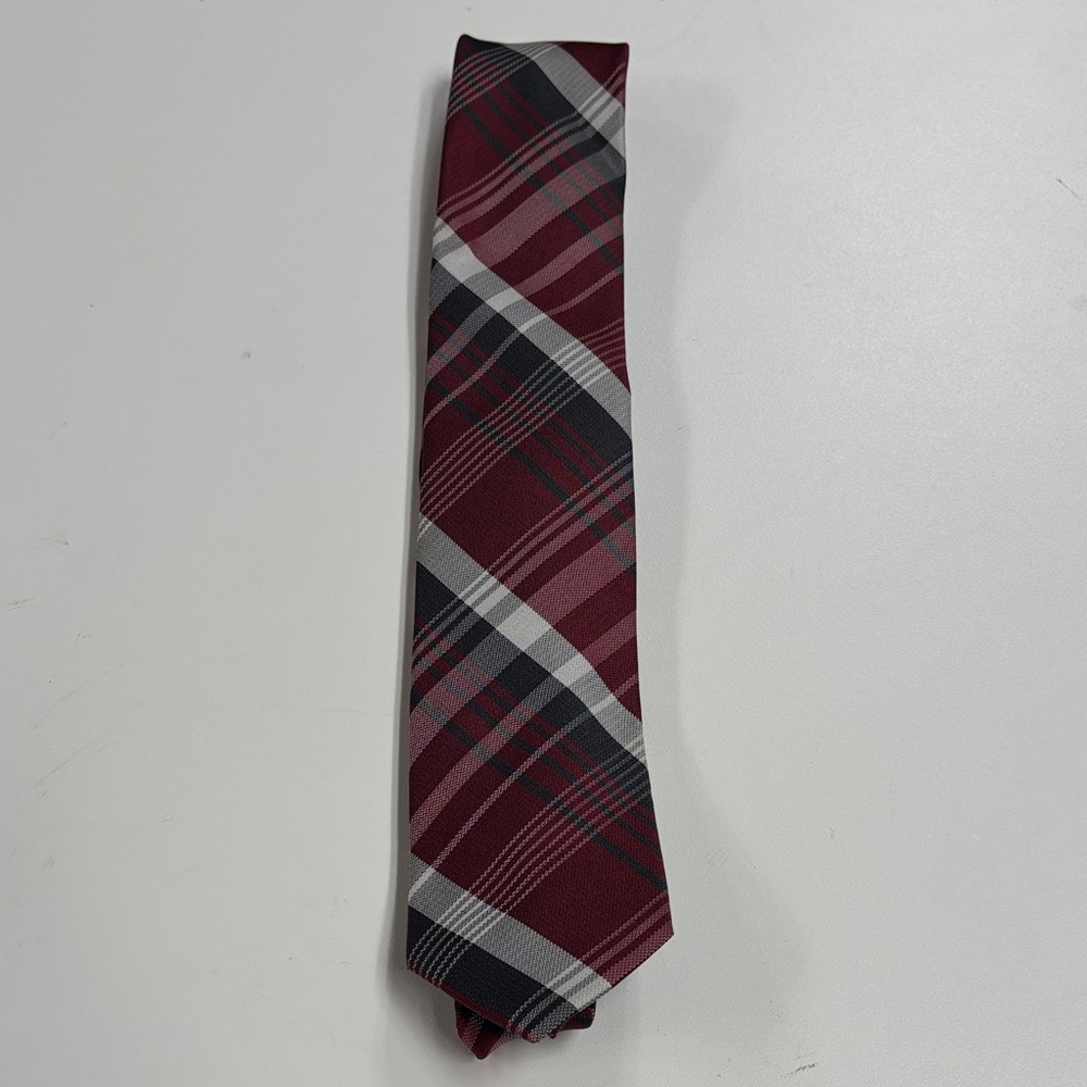 Kenneth Cole Maroon and Charcoal Checkered Tie